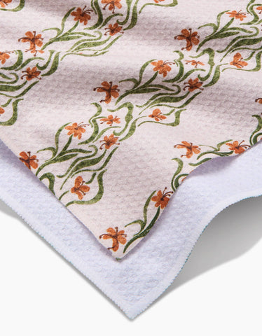 Floral Fall Stripe Tea Towel Geometry