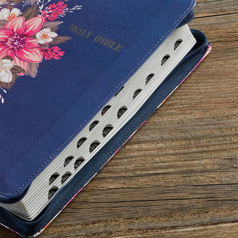 Floral Blue Faux Leather King James Version Deluxe Gift Bibl Christian Art Gifts