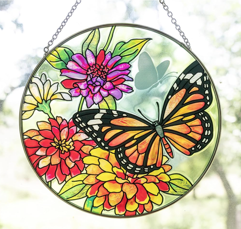 Butterfly Garden Monarch - 6.5" Large Round Glass Suncatcher Bridgeton Hall