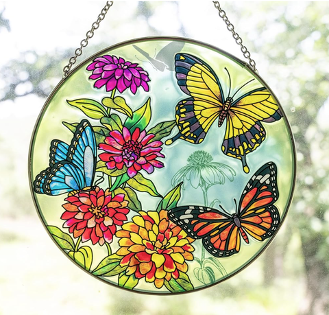 Butterfly Garden Swallowtail - 6.5" Glass Circle Suncatcher Bridgeton Hall