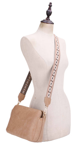 EJ60197 Mila 3 Compartment Crossbody Bag With Guitar Strap: Ivory MiMi Wholesale
