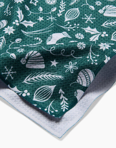 Classic Christmas Icons Green Tea Towel Geometry