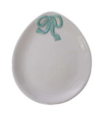 Ceramic Egg Plate w/Mint Bow Transpac