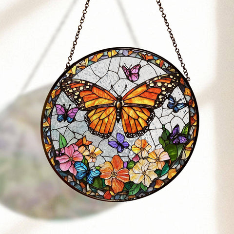 Butterflies Flowers Suncatcher, Butterfly Window Hanging: 6in NVC Ecommerce LLC
