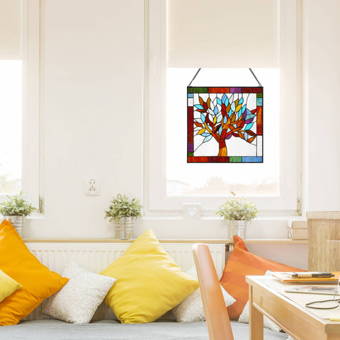 18"H Marely Multicolor Mystical Tree Window Panel River of Goods