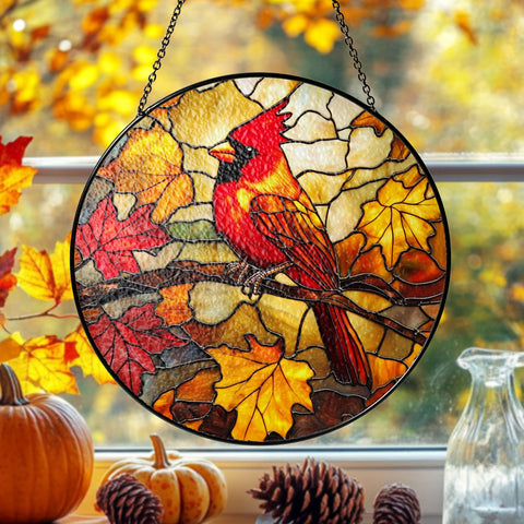 Stained Glass Fall Cardinal Bird Suncatcher, Bird Lover : Cir6in NVC Ecommerce LLC
