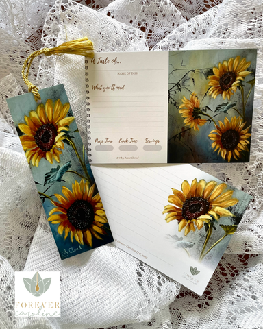 Recipe Cards Gift Set w/ Sunflower Art | 8 Cards Forever Caroline LLC