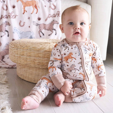 P's Ponies Convertible Zip Romper: 0-3 months Caden Lane