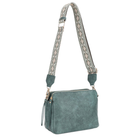 EJ60197 Mila 3 Compartment Crossbody Bag With Guitar Strap: Ivory MiMi Wholesale