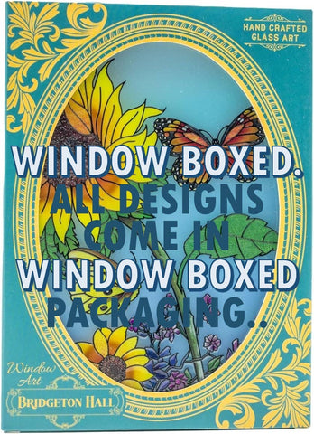 Blue Skies, Bluebirds - 7" x 5.5" Med. Glass Oval Suncatcher Bridgeton Hall