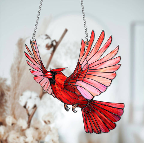 Red Cardinal Suncatcher, Cardinal Acrylic Window Hanging: 6in NVC Ecommerce LLC