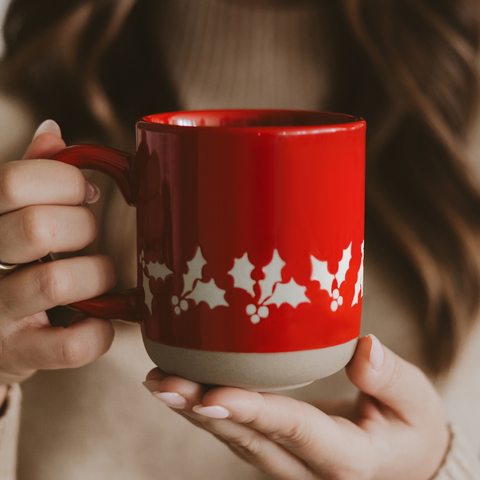 *NEW* Red Holly Stoneware Coffee Mug - Christmas Decor Sweet Water Decor
