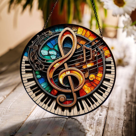 Musical Stained Glass Suncatcher, Ideal Gift for Musicians: 6in NVC Ecommerce LLC