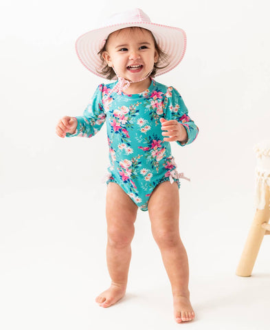 Baby Girls Fancy Me Floral Long Sleeve One Piece Rash Guard Swimsuit with Signature Rear Ruffles
: Blue / 12-18m RuffleButts + RuggedButts
