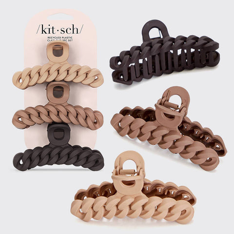 Eco-friendly Chain Claw Clip 3pc Set - Neutral KITSCH