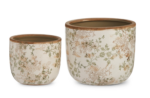 8" Taupe Floral Cache Pots RAZ Imports