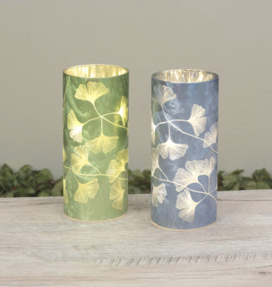8"H B/O Lighted Leaf Design Frosted Glass Luminary w/ Timer The Gerson Companies