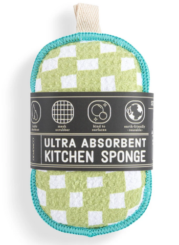Green Checker Absorbent Reversible Sponges Demdaco