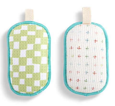 Green Checker Absorbent Reversible Sponges Demdaco