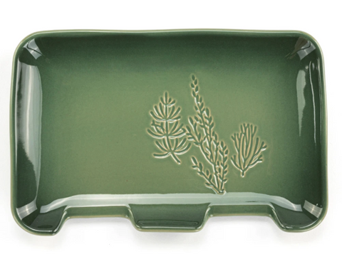 Green Pressed Floral Double Spoon Rest Demdaco