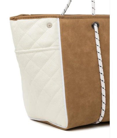 Greyson LATTE - vegan suede vegan pebbled quilted leather Haute Shore Ltd
