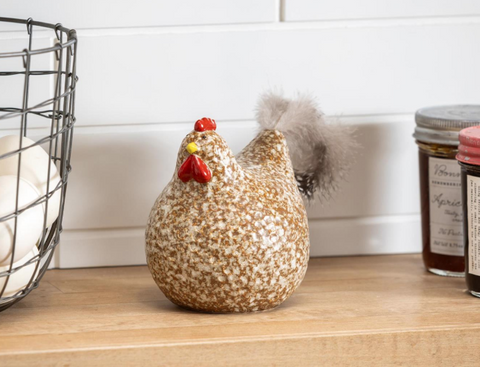Petal & Plow Table Decor Ceramic Chicken with Feathers Evergreen Enterprises