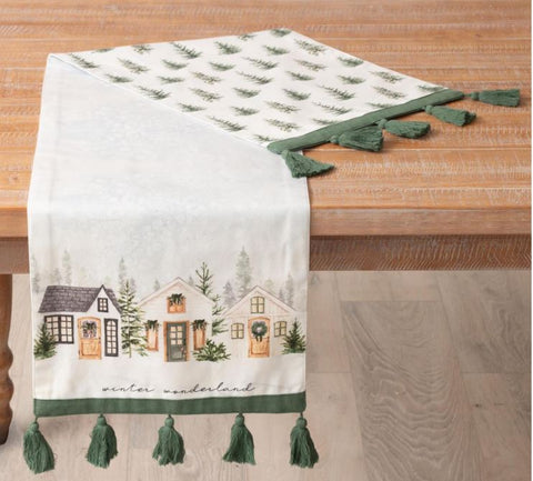 Reversible Table Runner - Cozy Cottage Winter Wonderland