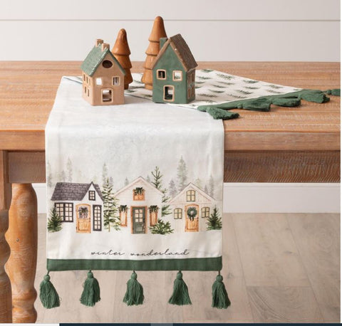 Reversible Table Runner - Cozy Cottage Winter Wonderland Audrey's
