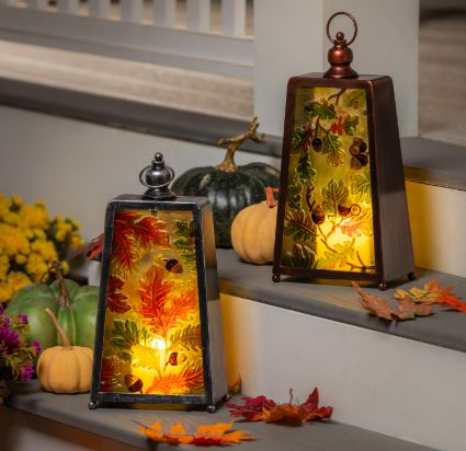 18" Harvest Glass and Metal LED Evergreen Enterprises