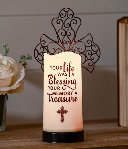 Cross LED Wax Candle with Metal Holder Set Evergreen Enterprises