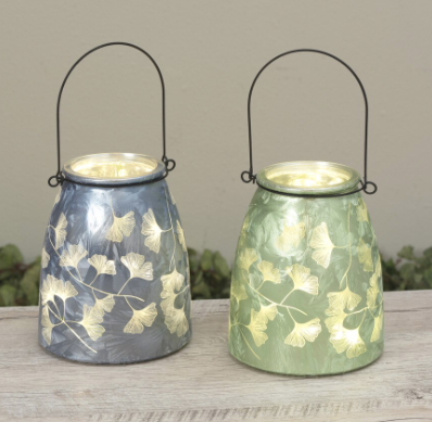 5.9"H B/O Lighted Leaf Design Glass Lantern w/ Timer The Gerson Companies