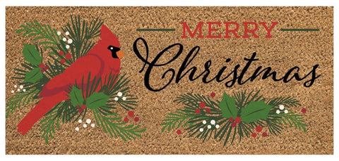 Merry Christmas Cardinal Flocked Coir Sassafras Switch Mat Evergreen Enterprises