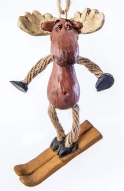 Dangly Skiing Moose w/Sign Ornament Bert Anderson Collection