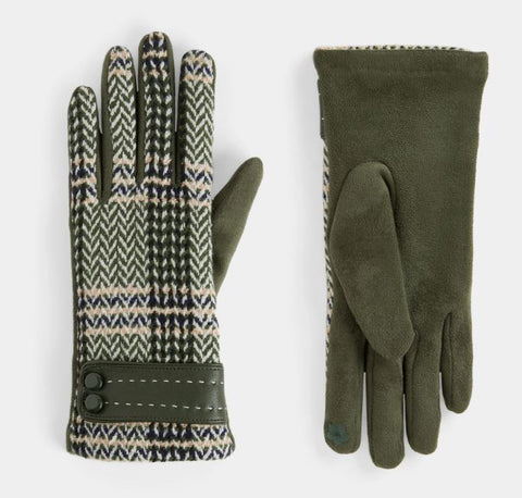 Zig Zag Plaid Touchscreen Gloves - Olive TGB Brands