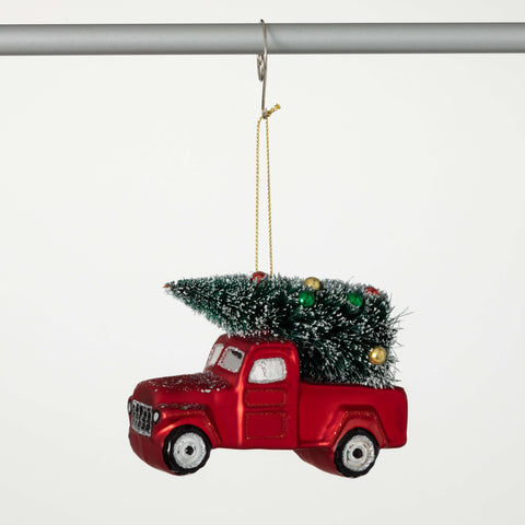 TRUCK W/ TREE ORNAMENT 4.5"Lx2"Wx3.5"H RE GR PK6 Sullivan, Inc