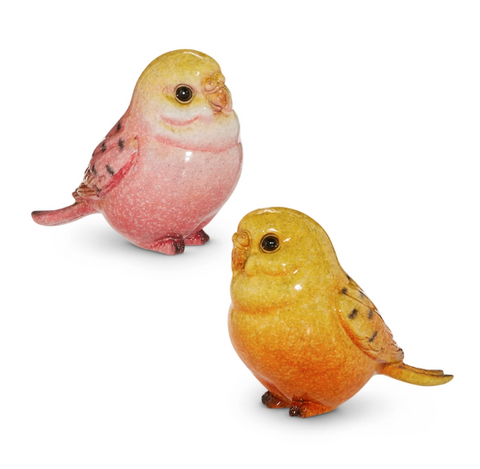 4" Sitting Pink Yellow Parakeets RAZ Imports