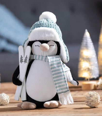 12.5" Fabric Penguin with Skis Table Decor Evergreen Enterprises