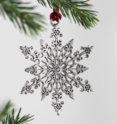 Solid Pewter Christmas Tree Ornament - Snowflake Evergreen Enterprises