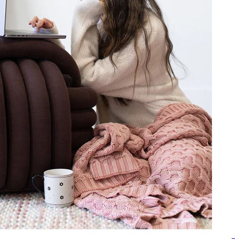 Washed Curvy Organic Cotton Throw Blanket - Pink Pink Lemonade