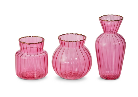 6" Pink Ribbed Vases RAZ Imports