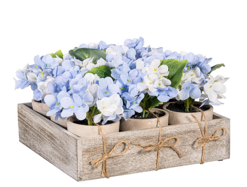 VivaStyle Faux Floral Table Décor, Artificial Hydrangea in Wooden Crate Evergreen Enterprises