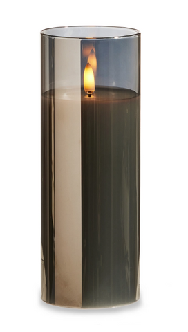 3" x 8" Smoke Glass Ivory Pillar Candle Raz Imports