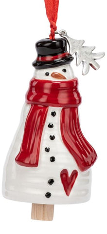 Holiday Spirit Snowman Red Heart Mini Bell Ornament Demdaco