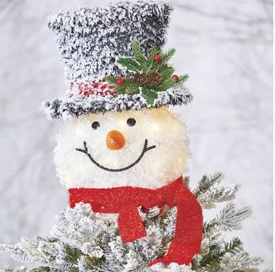 16" Flocked Tinsel Lighted Snowman Head RAZ Imports