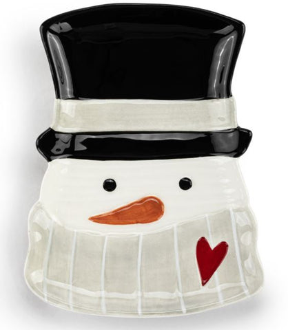 Snowman Red Heart Ceramic Spoon Rest Demdaco