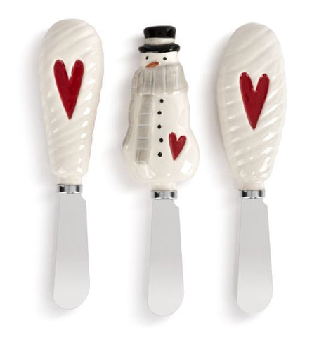 Snowman Red Heart Ceramic Spreaders Demdaco