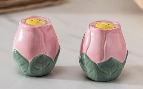 Bunny Blooms Salt and Pepper Shaker Ceramic Tulip Evergreen Enterprises