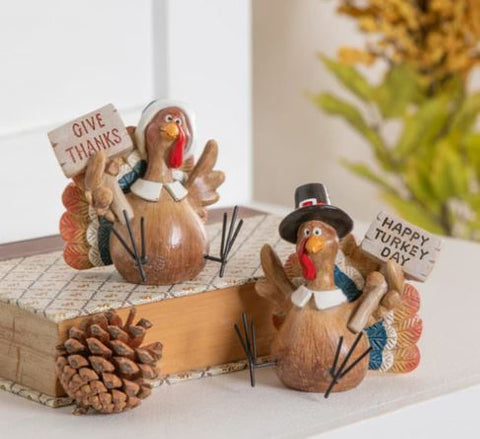 3.75" Resin Thanksgiving Turkey with Metal Feet Tabletop Décor2 Assorted Evergreen Enterprises
