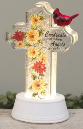 11"H B/O Lighted Cross Spinning Water Globe The Gerson Companies