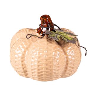 3.75" Ceramic Pumpkin with Metal Leaf Tabletop Decor Evergreen Enterprises
